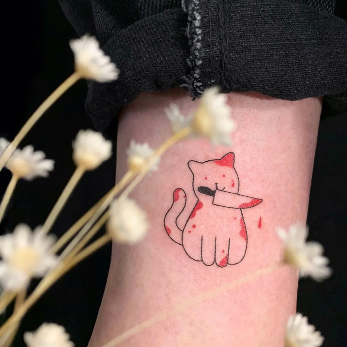 Naughty cats in minimalistic tattoos by Anya Satsuro - image 1