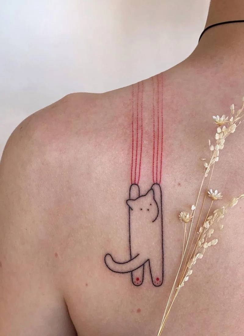 Naughty cats in minimalistic tattoos by Anya Satsuro