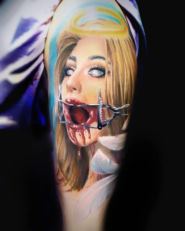 Реализм Portrait, Angel tattoo на Полный рукав
