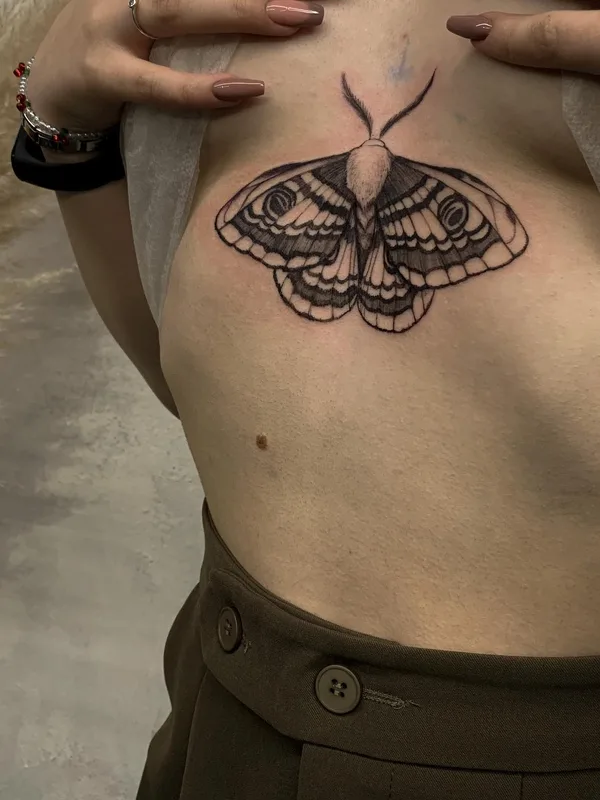 female black blackwork tattoo on sternum #51230 | Tattoo Artist Григорьева Анастасия