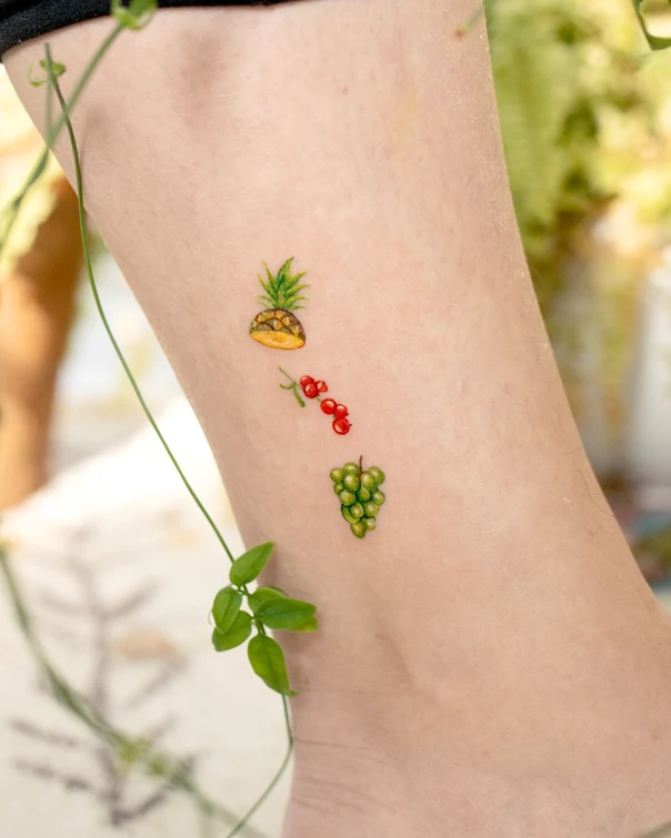 Watercolor Fruit, Pineapple tattoo on Ankle