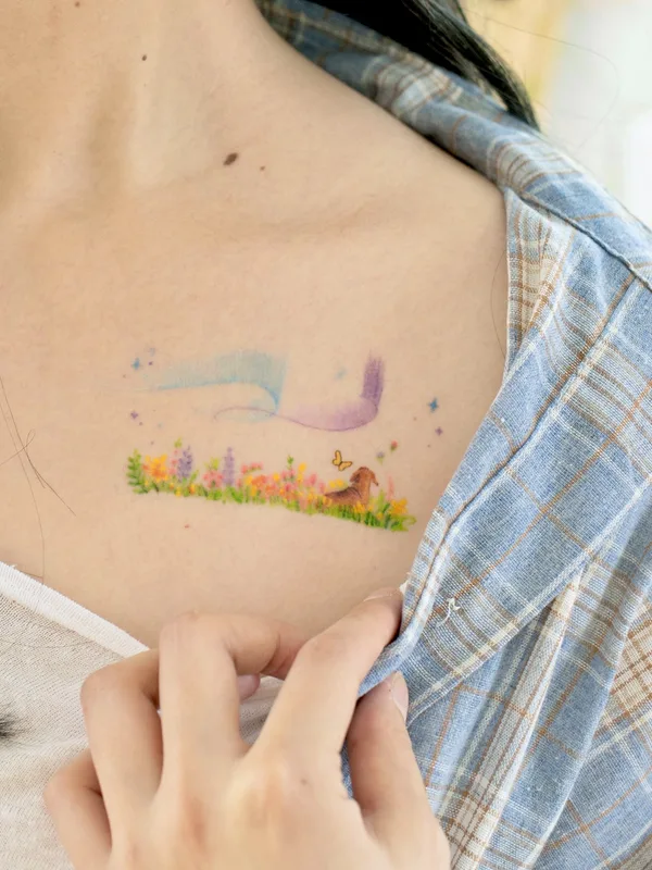 female color illustrative 타투 부위 collarbone #51296 | 타투이스트 Ovenlee