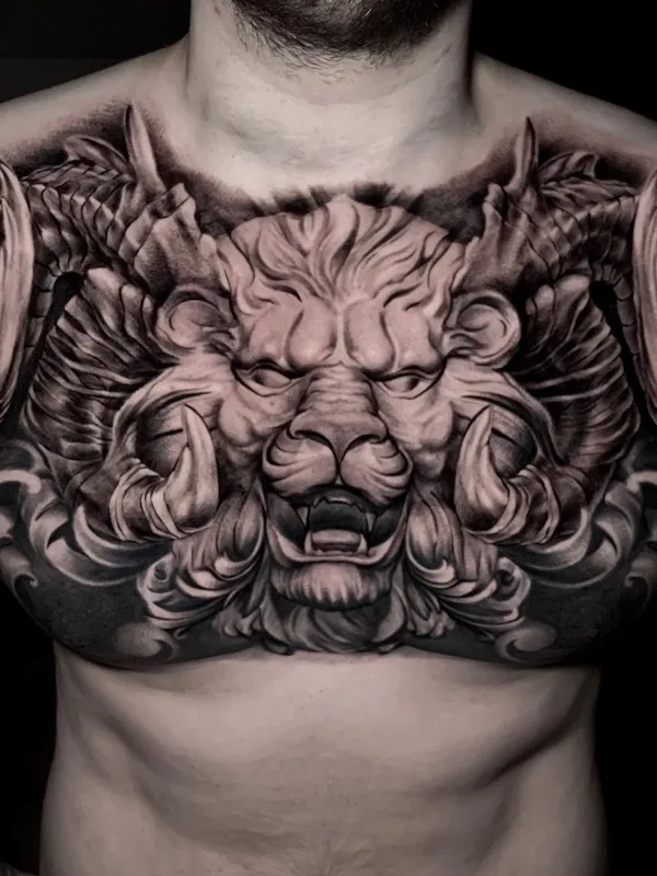 male black and grey black and grey Tatuaggio su chest #51328 | Tatuatore Денис Показанов