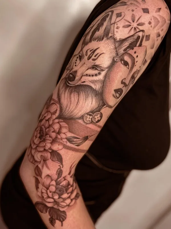 black and grey black and grey татуировка на full sleeve #51423 | Тату мастер Кристина Котова