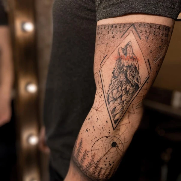 Геометрия Wolf, Geometric tattoo на Предплечье