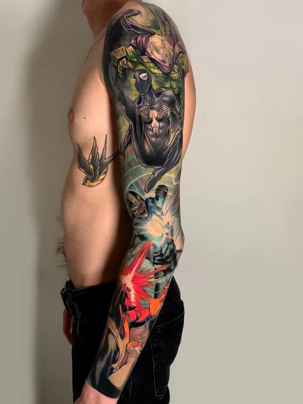 male color comic 纹身 在 full sleeve #51444 | 纹身师 Нина Кузнецова