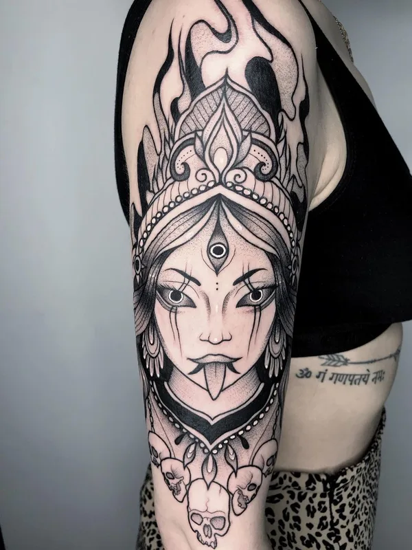 female black blackwork Tatuaggio su full sleeve #51505 | Tatuatore Вадим Рассказов