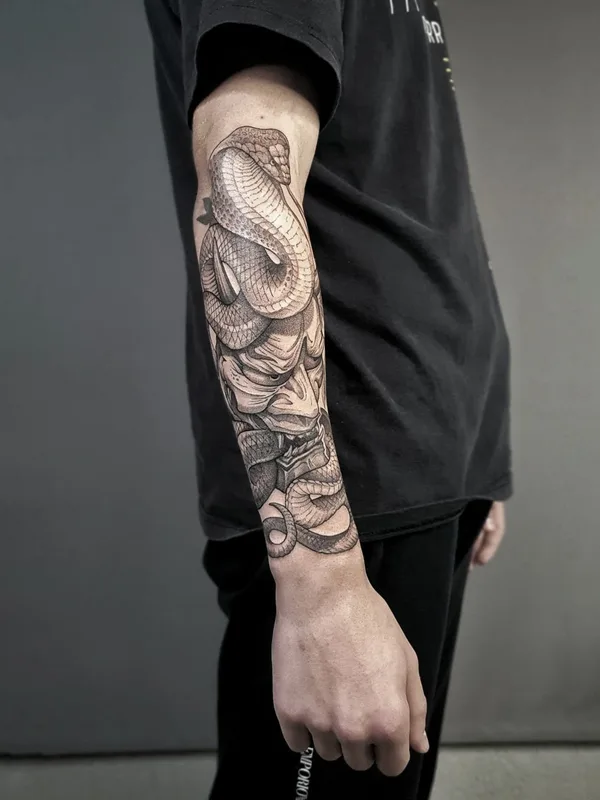 male black and grey blackwork Tatuaggio su full sleeve #51525 | Tatuatore Сергей Шилин
