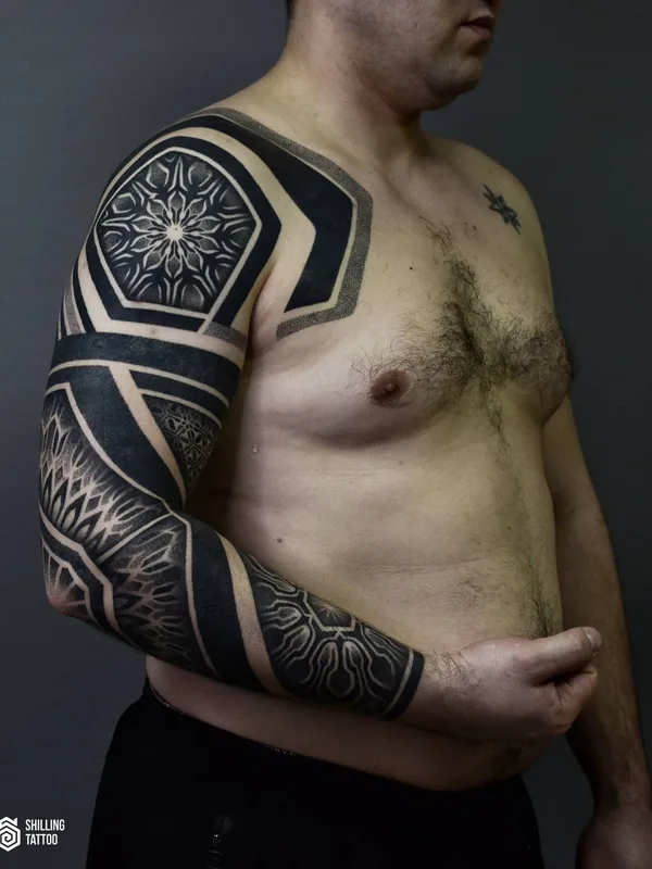 male black blackwork Tatuaggio su full sleeve #51521 | Tatuatore Сергей Шилин