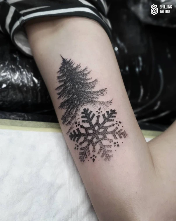 Дотворк Snowflake, Tree tattoo на Предплечье