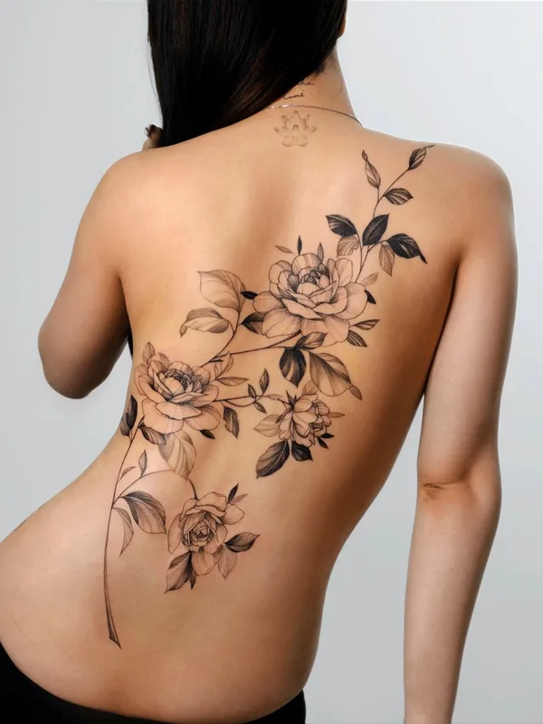 female black botanic 纹身 在 back #51600 | 纹身师 Zee