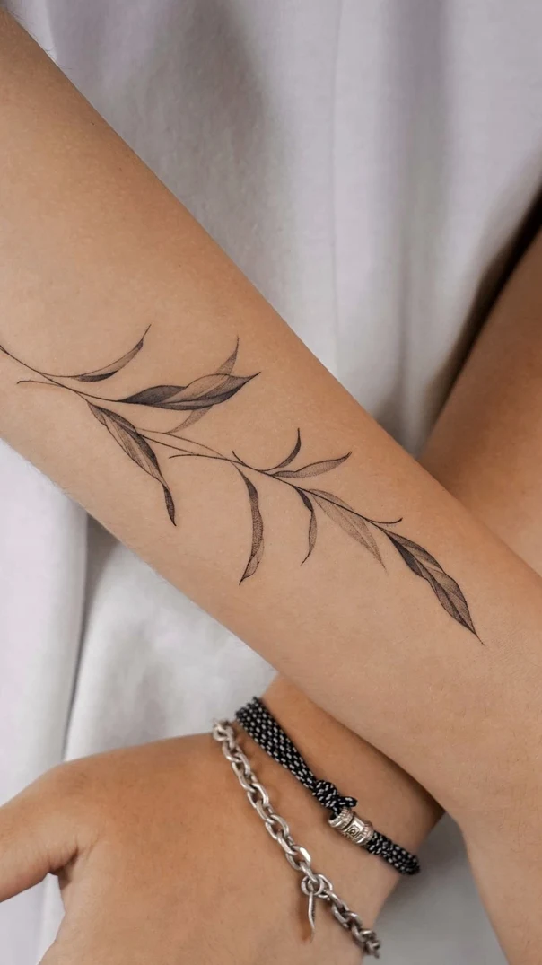 Fineline Leaf tattoo on Forearm