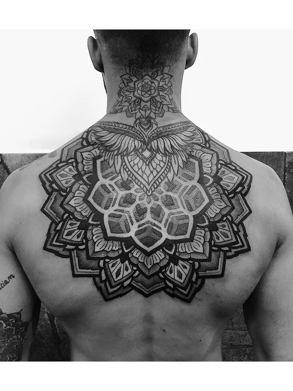 male black and grey blackwork татуировка на full back #51631 | Тату мастер Ksenia @nayantara.tattoo