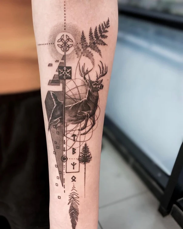 Геометрия Deer, Geometric tattoo на Предплечье