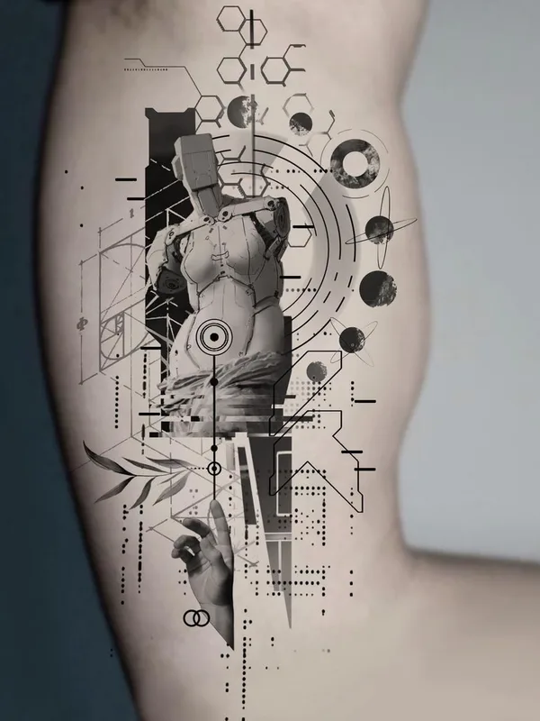 black and grey geometric татуировка на bicep #51666 | Тату мастер Максим Лемо