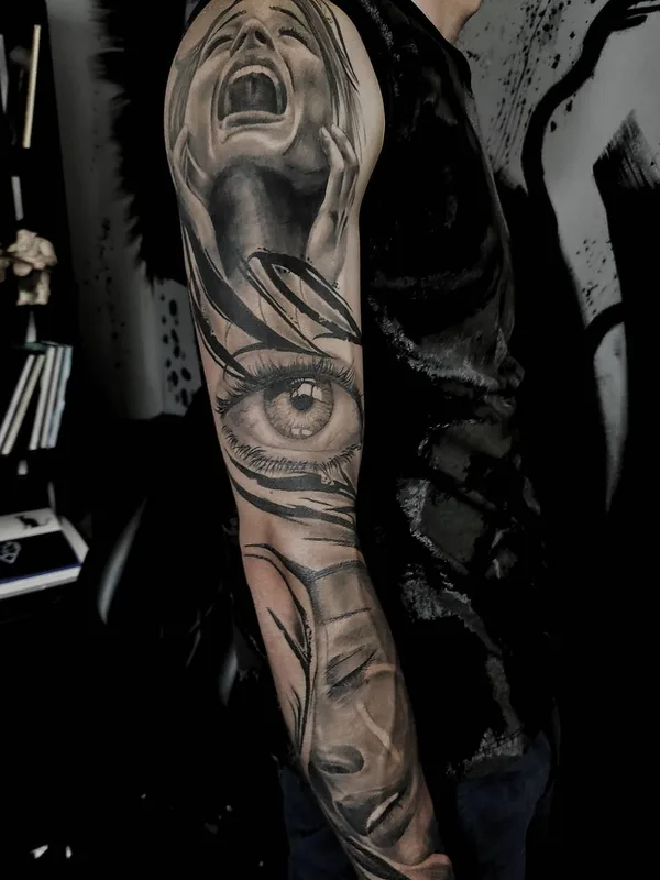 black and grey realism Tatuagem em full sleeve #51861 | Tatuador Максим Жданов