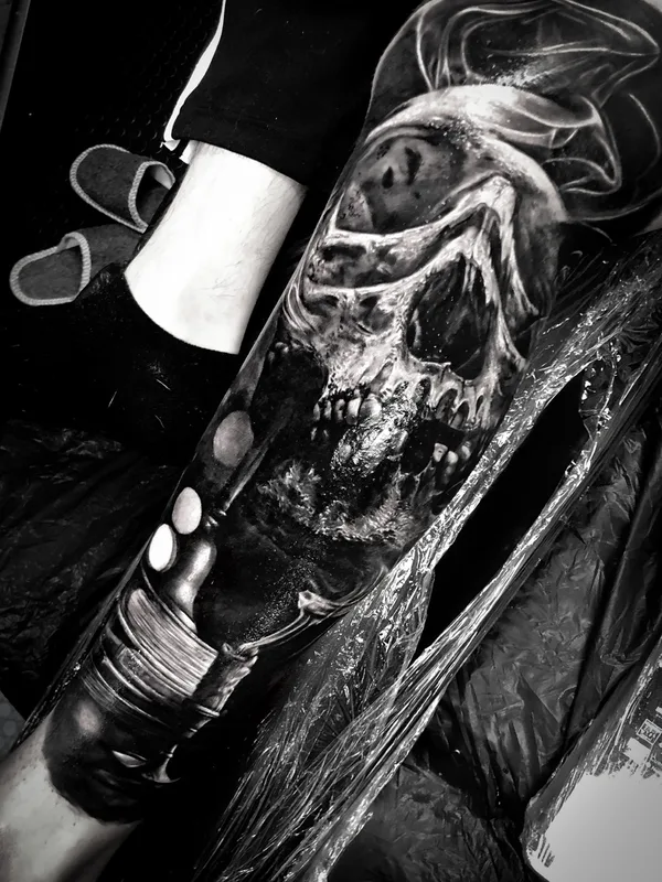 black and grey black and grey Tatuaggio su full sleeve #51916 | Tatuatore Albert Quintero