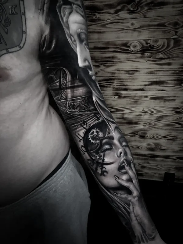 black and grey realism Tatuaggio su full sleeve #51913 | Tatuatore Albert Quintero