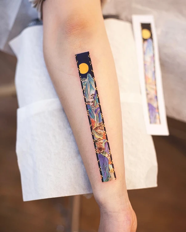 Illustrative Landscape, Mountain tattoo on Forearm