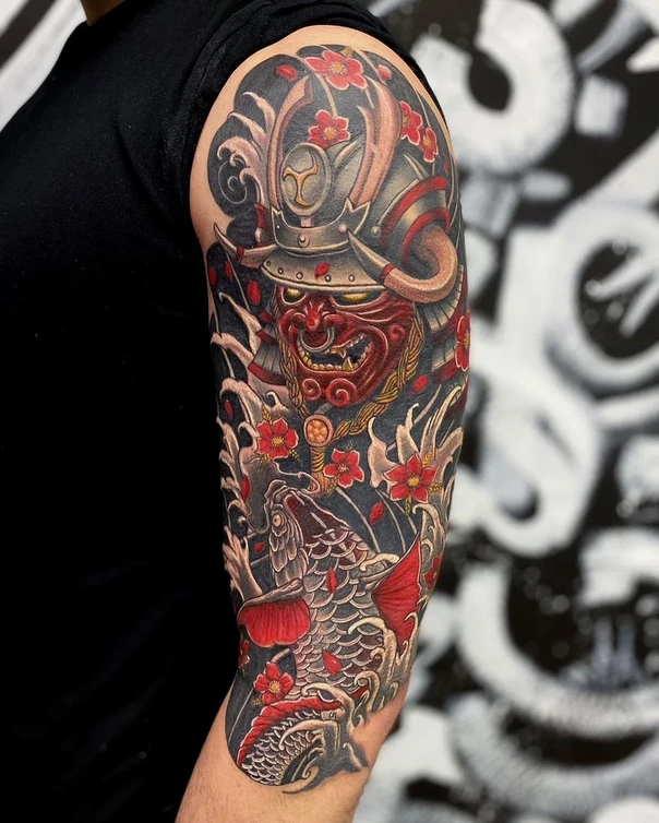 Japanese Samurai, Koi tattoo on Full Sleeve