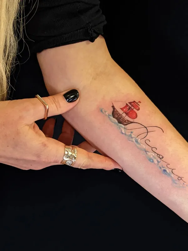 female color watercolor tattoo on forearm #52248 | Tattoo Artist Марина Филимоненко
