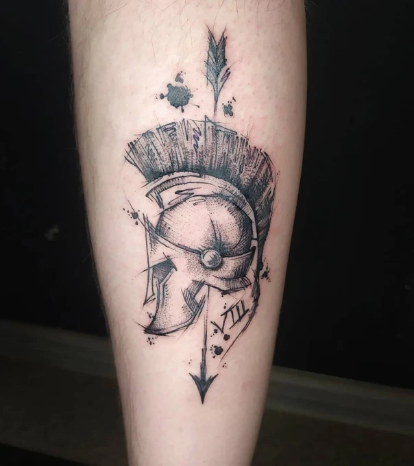 Скетч / Набросочная Helmet, Arrow tattoo на Икра