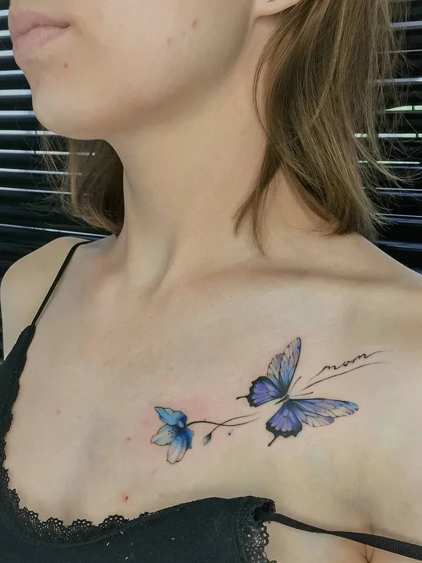 female color watercolor tattoo on chest #52373 | Tattoo Artist Пушкина Елена