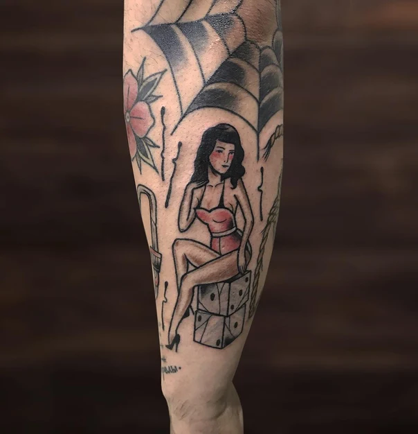 Традиционная Pin-up, Spiderweb tattoo на Предплечье