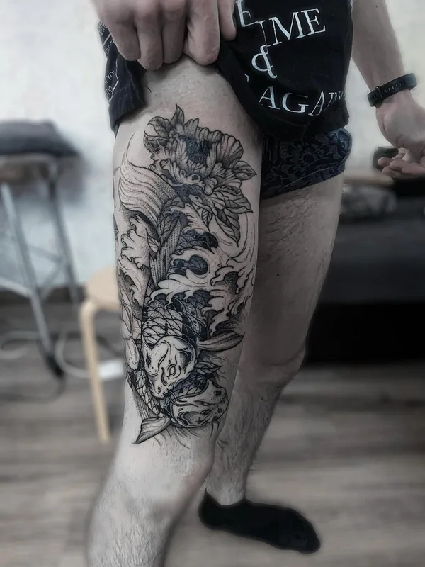 male black and grey japanese 타투 부위 thigh #52601 | 타투이스트 Владислав Скрябин