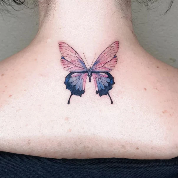 Акварель Butterfly tattoo на Шея (сзади)