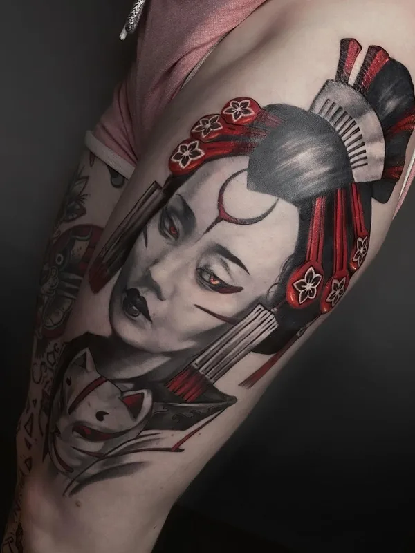 female color japanese Tatuaggio su thigh #52743 | Tatuatore Виталий Козлов
