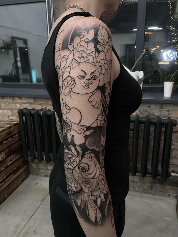 female black and grey japanese tatuaje en full sleeve #52760 | Tatuador Антон Глухих