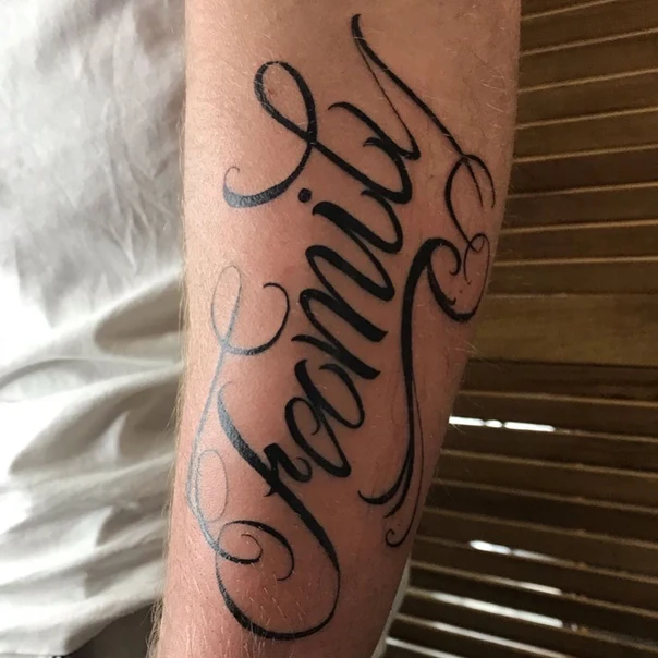 Lettering Text tattoo on Forearm