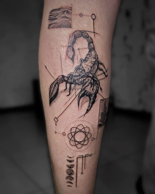 Скетч / Набросочная Scorpion, Geometric tattoo на Икра