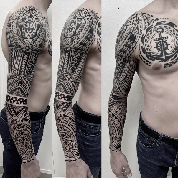 Трайбл / Племенная Geometric, Anchor tattoo на Полный рукав