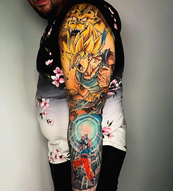 Anime Dragon ball z, Goku tattoo on Full Sleeve