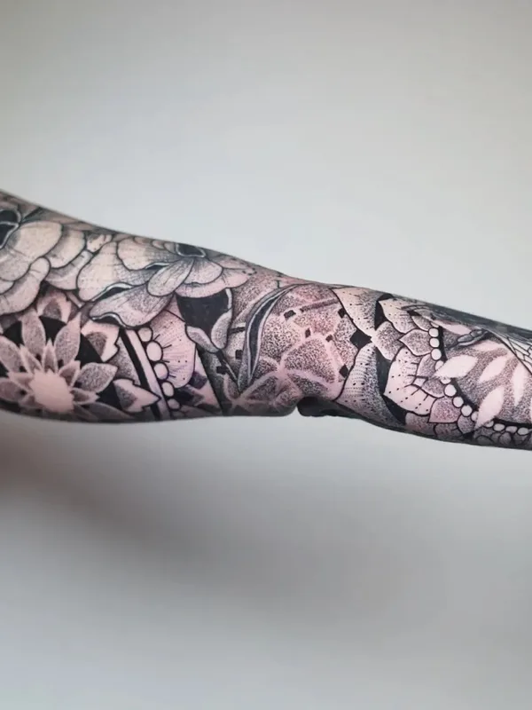 black and grey blackwork tattoo on full sleeve #63942 | Tattoo Artist Boris Bianchi