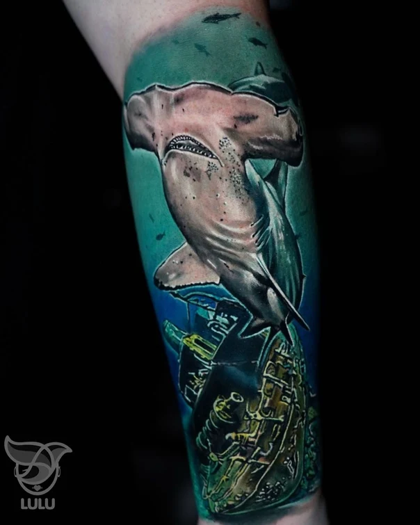 Realism Shark, Underwater tattoo on Forearm