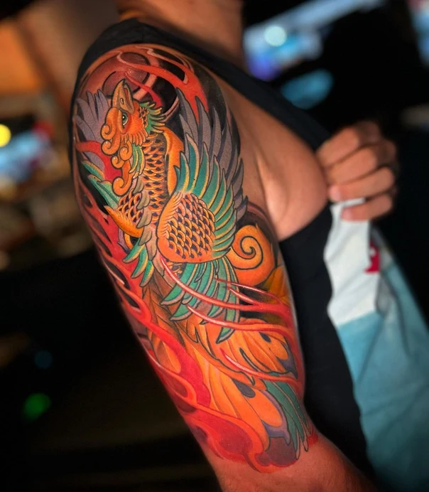 Japanese Phoenix, Fire tattoo on Full Sleeve