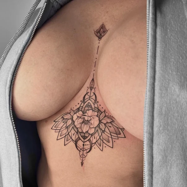 Ornamental Mandala, Flower tattoo on Sternum
