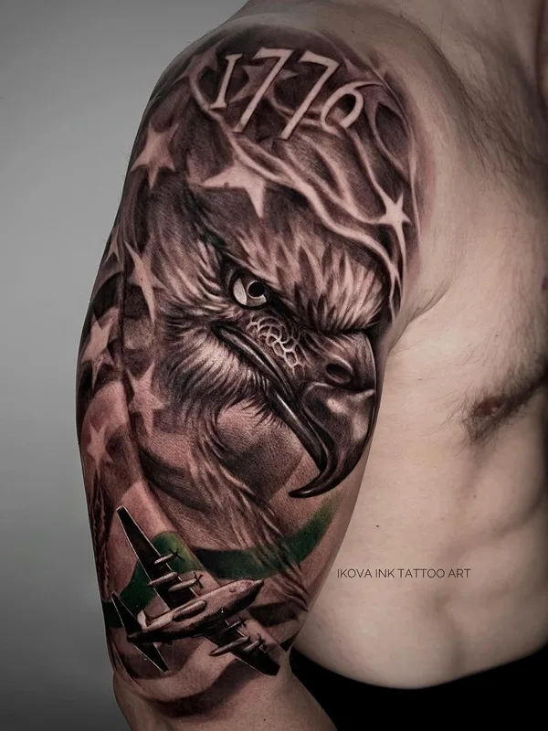 male black and grey realism tattoo on full sleeve #64018 | Tattoo Artist @ikova_ink