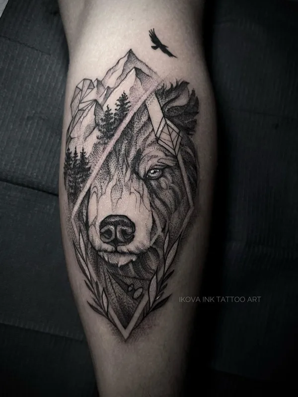 black and grey black and grey tattoo on calf #64020 | Tattoo Artist @ikova_ink