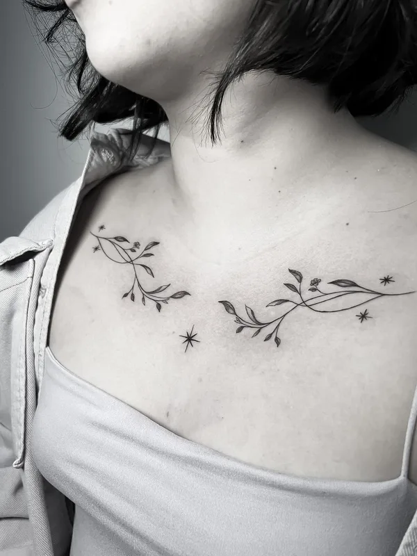 female black fineline, graphic Tatuaggio su chest #64040 | Tatuatore KathePla