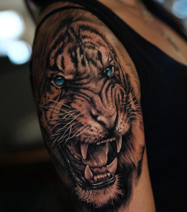 Realism Tiger, Animal tattoo on Upper Arm