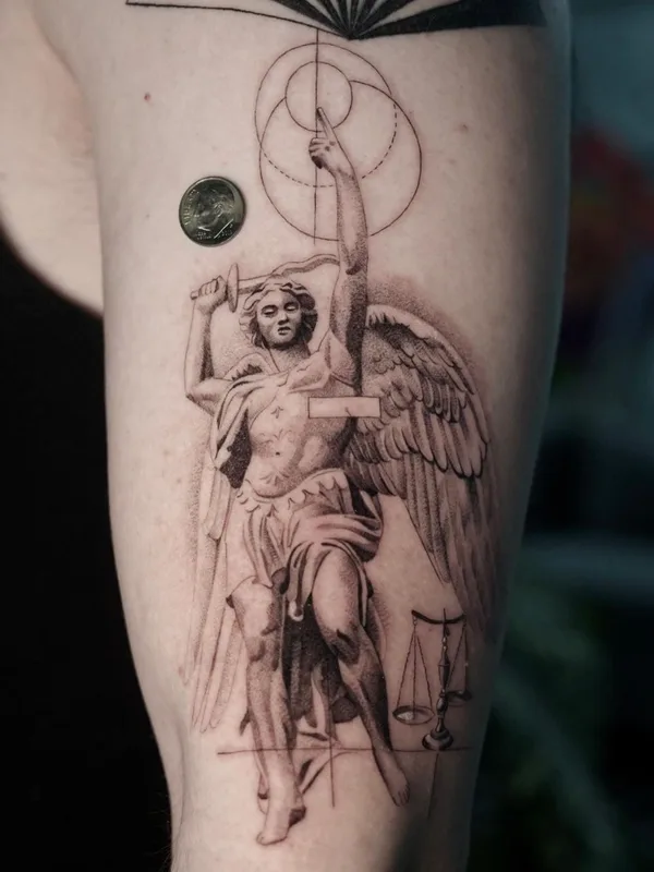 black and grey realism 纹身 在 bicep #64068 | 纹身师 Raul Dares