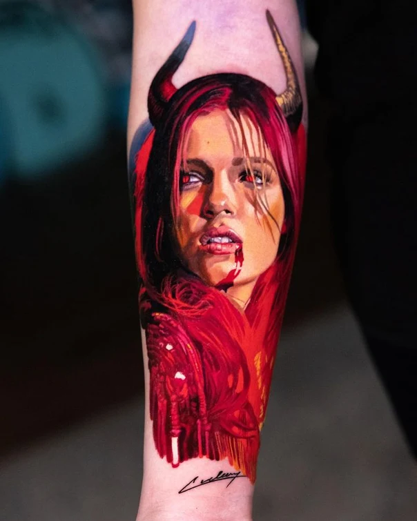 Realism Demon, Portrait tattoo on Forearm