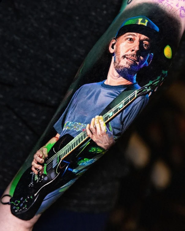 Realism Portrait, Guitar tattoo on Forearm