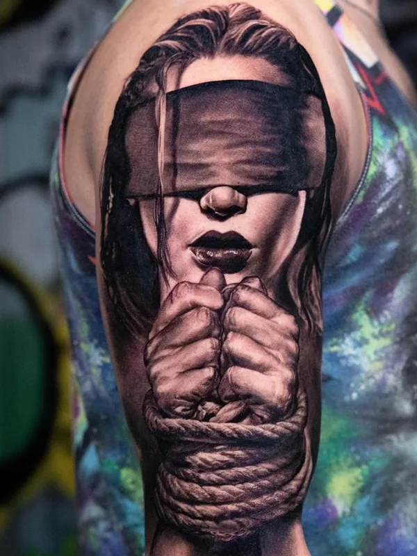 female black and grey realism Tatuaggio su full sleeve #64146 | Tatuatore Denis Sivak