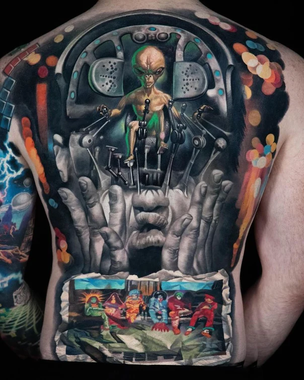 Realism Alien, Hands tattoo on Full Back