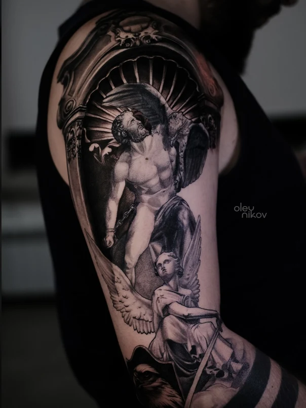 Реализм Angel, Figure tattoo на Полный рукав
